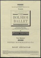 Programme, Bolshoi             Ballet, Point Theatre, 1989 