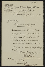 Letter from Vincent to J. T. Barry relating to the mapping of Major Roche Kelly’s estate