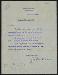 Letter from G. Farmer to James Barry requesting a survey for the sale of Mrs Russell’s property