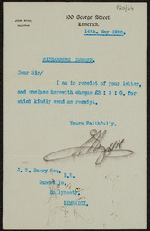 Letter from John Ryan, Solicitor to J.T. Barry relating to the Richardson estate