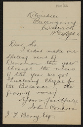 Letter from John Condron to J. T. Barry, relating to Donoman