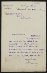 Letter from Francis Kearney & Son Solicitors to J. T. Barry relating to the Reynolds estate