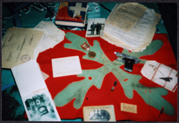 Colour photograph of Matthew Beckett’s collection of Spanish Civil War memorabilia