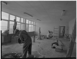 Inside office block of new factory at development site