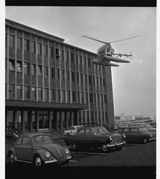 Helicopter next to Shannon Free Airport Development Company building