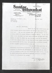 Photocopy of letter from T. P. Kilfeather to Joseph A. Cunningham