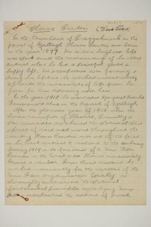 Handwritten brief biographical account of Thomas Curtin