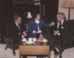 John Daly, Mary O'Rourke and Dr Edward Walsh having tea at the announcement of the University initiative for Limerick.