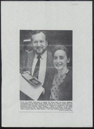 Newspaper photograph, Ernest Bryll and Fiona Quilligan, Nijinsky medal, Rubato Ballet, 1991