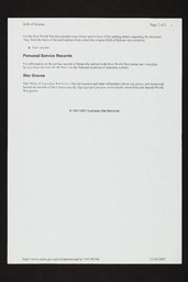 Pages printed from the Internet relating to the Australian War Memorial in Canberra