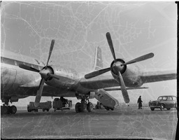 British Overseas Airways Corporation (BOAC) Britannia Jet-Propeller Airliner Standing on the Ramp at Shannon