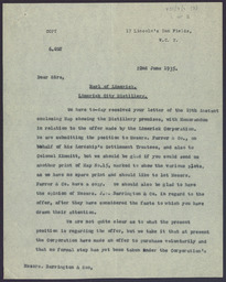 Copy correspondence between Rooper & Whately and Barrington & Son concerning the proposed sale of Limerick City Distillery to the Limerick Corporation