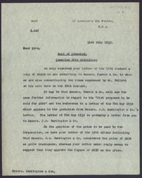 Copy correspondence between Rooper & Whately and Barrington & Son concerning the proposed sale of Limerick City Distillery to the Limerick Corporation