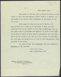 Copy correspondence between Rooper & Whately and Barrington & Son concerning the proposed sale of Limerick City Distillery to the Limerick Corporation