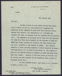 Letter from Rooper & Whately to the [5th] Earl of Limerick, concerning the reduction in the interest on Irish Free State Land Bonds