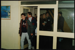 Groups of unidentified students and a reception area