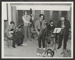 Jazz musicians Ronnie Ross, Louis Stewart, Len McCarthy and Lee Konitz, Plassey Arts Days, 1987