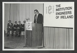 [Sylvester Barrett?] addressing the Institution of Engineers of Ireland