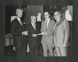 Presentation of a scholarship to Colm Prendergast by Eugene O'Sullivan, President of the Irish-US Council for Industry & Commerce