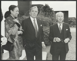 Edward Walsh and Noel Mulcahy with Tony Ryan and his wife Chryss Goulandris outside Plassey House