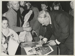 Dr Patrick Moore signing copies of his book "The Astronomy of Birr Castle"