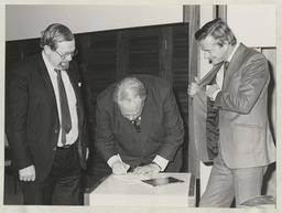 Dr Patrick Moore signing copies of his book "The Astronomy of Birr Castle"