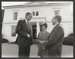 Alan Dukes outside Plassey House with Pat Kelly