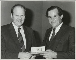 Minister for Justice Michael Noonan and Ken Bond of Wang Ireland at the signing of the contract for the computerisation of the prison service