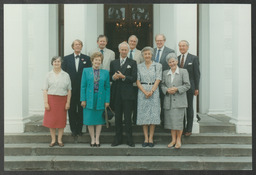 Group shots of formal occasion with Dr Ed Walsh in Plassey House labelled "Irish watercolour society presentations July 1995 & two [Armenian?] Friends of Dr Walsh"