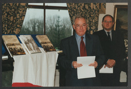 Humanities Presentation, Marc Serge Rivière book launch, "The Governor's Noble Guest," Group Portraits taken outside Plassey House, a man and a woman in Plassey House, two men looking at a book titled "American Institute for Foreign Study 1999-2000"