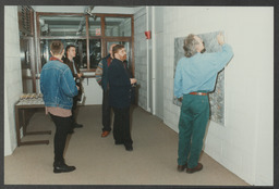 AV unit activities including Christmas party 1995, event in Glucksman Library, computer and lab equipment, staff portraits, Stables courtyard