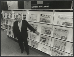 Lewis and Loretta Glucksman at the Glucksman News Centre in the library in the Main Building, Salmon Falls Sculpture, By Michael Warren, [Friends of the University of Limerick?] event