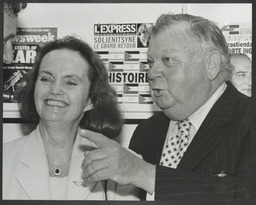 Lewis and Loretta Glucksman at the Glucksman News Centre in the library in the Main Building, Salmon Falls Sculpture, By Michael Warren, [Friends of the University of Limerick?] event