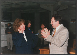 Lewis and Loretta Glucksman at the Glucksman News Centre in the library in the Main Building, Salmon Falls Sculpture, By Michael Warren, [Friends of the University of Limerick?] event