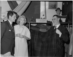 Ted Kennedy, brother of the President of the United States, with Tweed Rug in Shop