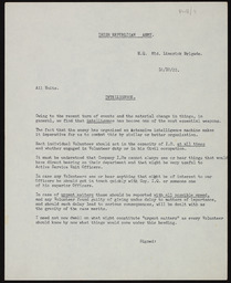 Letter relating to Volunteers needing to act as Intelligence Officers