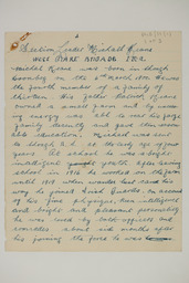 Handwritten brief biographical account of Section Leader Michael Keane, page 1