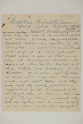 Handwritten brief biographical account of Captain Michael McNamara, page 1