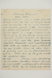 Handwritten brief biographical account of Thomas Shannon, page 1