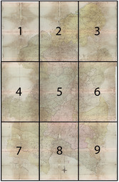 Early nineteenth-century manuscript map of county Tipperary in nine linen-backed sections drawn on a scale of two inches to an Iris Mile. Complete map with grid of component parts.