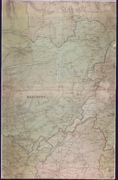 Section 5 of an early nineteenth-century manuscript map of county Tipperary in nine linen-backed sections drawn on a scale of two inches to an Iris Mile.