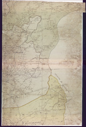 Section 6 of an early nineteenth-century manuscript map of county Tipperary in nine linen-backed sections drawn on a scale of two inches to an Iris Mile.