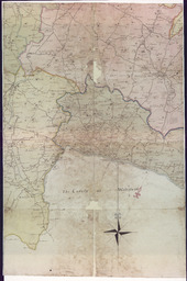 Section 8 of an early nineteenth-century manuscript map of county Tipperary in nine linen-backed sections drawn on a scale of two inches to an Iris Mile.