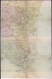 Section 9 of an early nineteenth-century manuscript map of county Tipperary in nine linen-backed sections drawn on a scale of two inches to an Iris Mile.