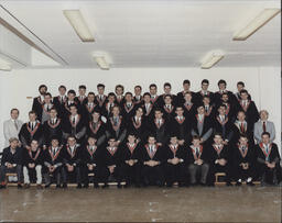 [Group portrait of the graduating class who were awarded Bachelor of Technology (Education) in Wood and Building Technology degrees.]