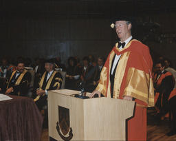 Jack Charlton speaking at his Honorary Conferring ceremony.