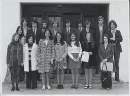 Students, West Entrance Plassey House, on their first day September 1972