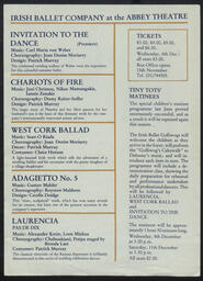 Flyer promoting performances by the Irish Ballet Company at the Abbey Theatre part 2.