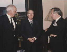 Paul Quigley, an tUachtaran Patrick Hillery and Tony Ryan at Plassey House.