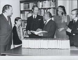 S.V. Patel, Indian Ambassador to Ireland donating works of Sri Aurobindo to the NIHE Library July 1974